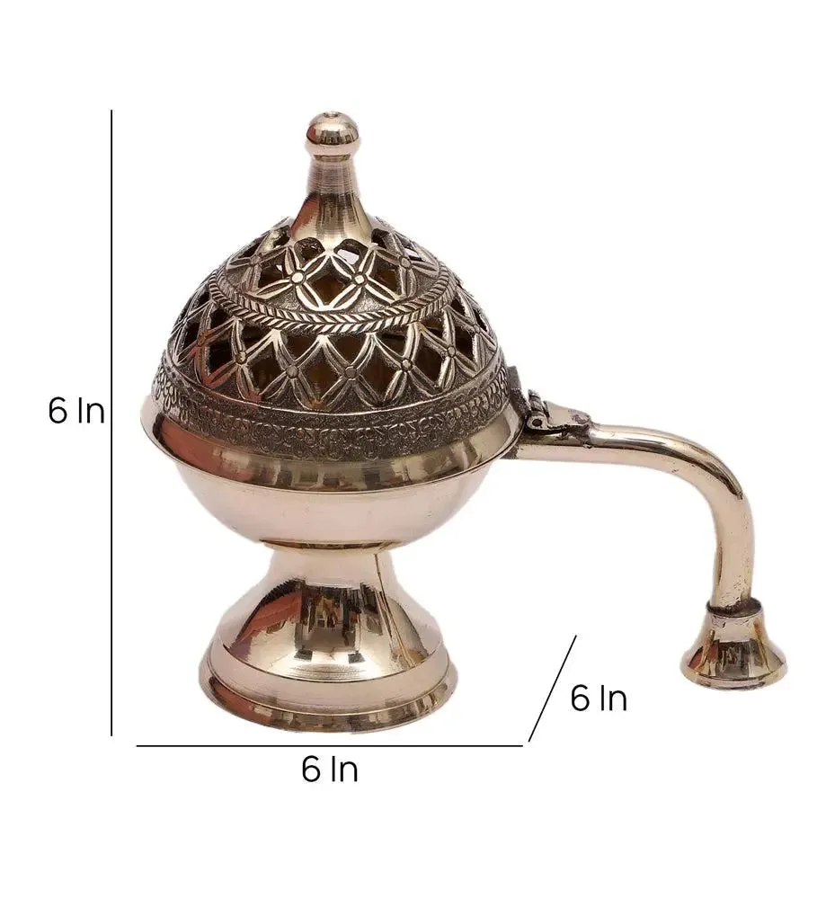Intricately Crafted Brass Loban Burner with Handle