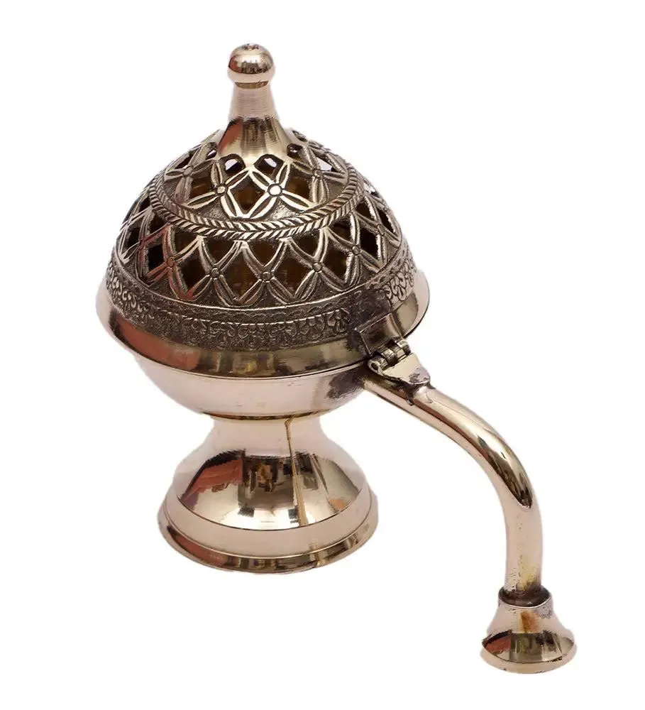 Intricately Crafted Brass Loban Burner with Handle