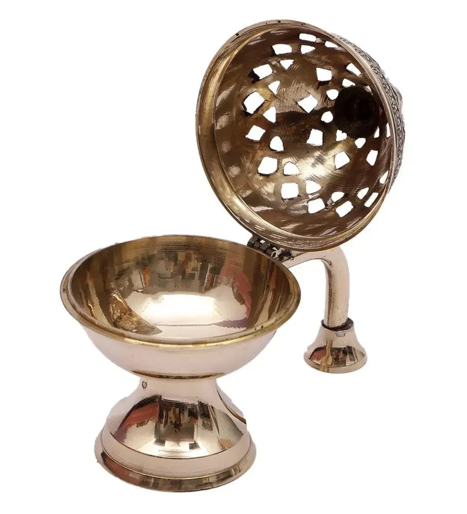 Intricately Crafted Brass Loban Burner with Handle