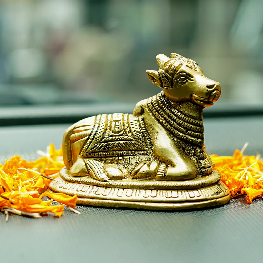 Intricately Crafted Nandi Ji Brass Finish Handmade Idol Set Of 1