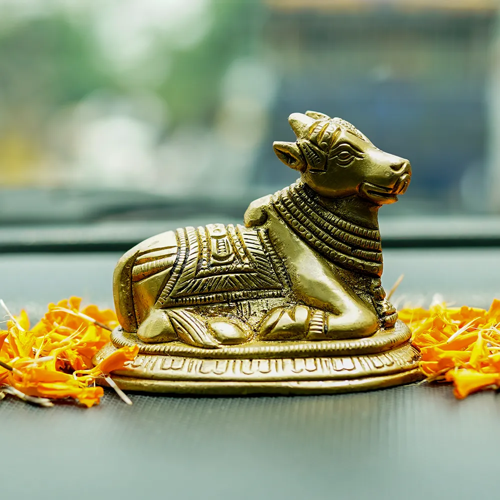 Intricately Crafted Nandi Ji Brass Finish Handmade Idol Set Of 1