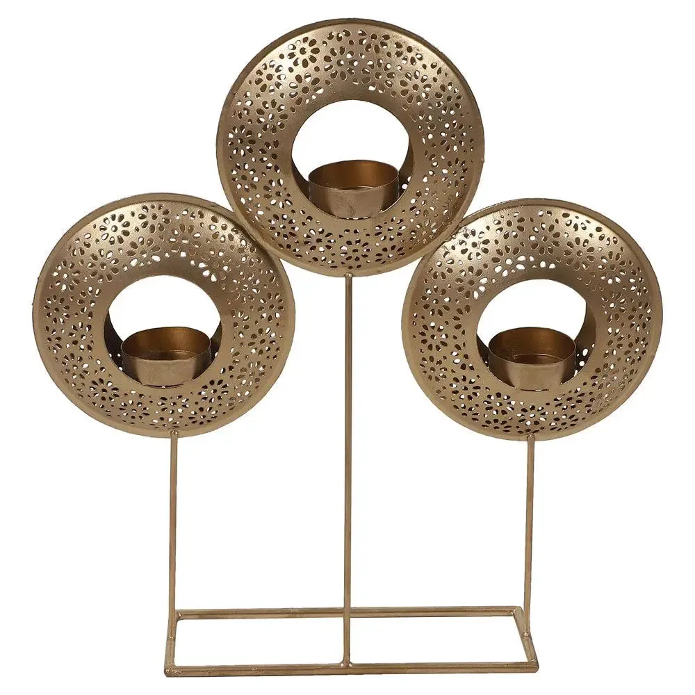 Intricately Etched Designer Round Table Tealight Holder (Golden)