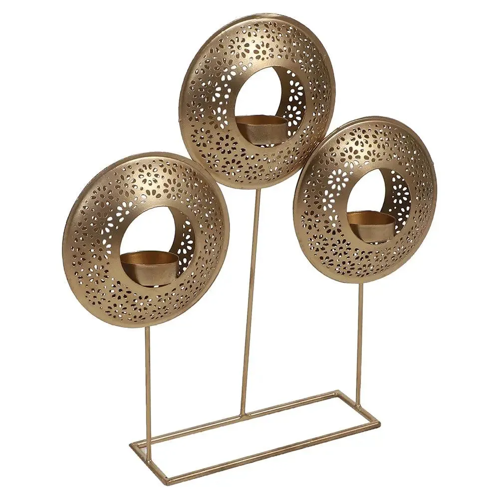Intricately Etched Designer Round Table Tealight Holder (Golden)