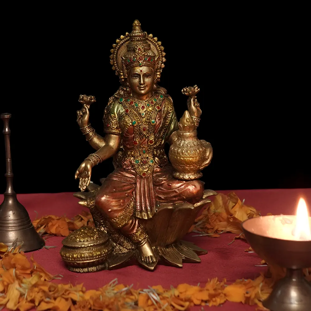 Intricately Handcrafted Highly Detailed Auspicious Goddess Laxmi Idol In Polyresin