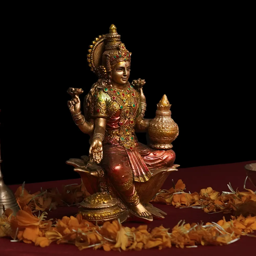 Intricately Handcrafted Highly Detailed Auspicious Goddess Laxmi Idol In Polyresin