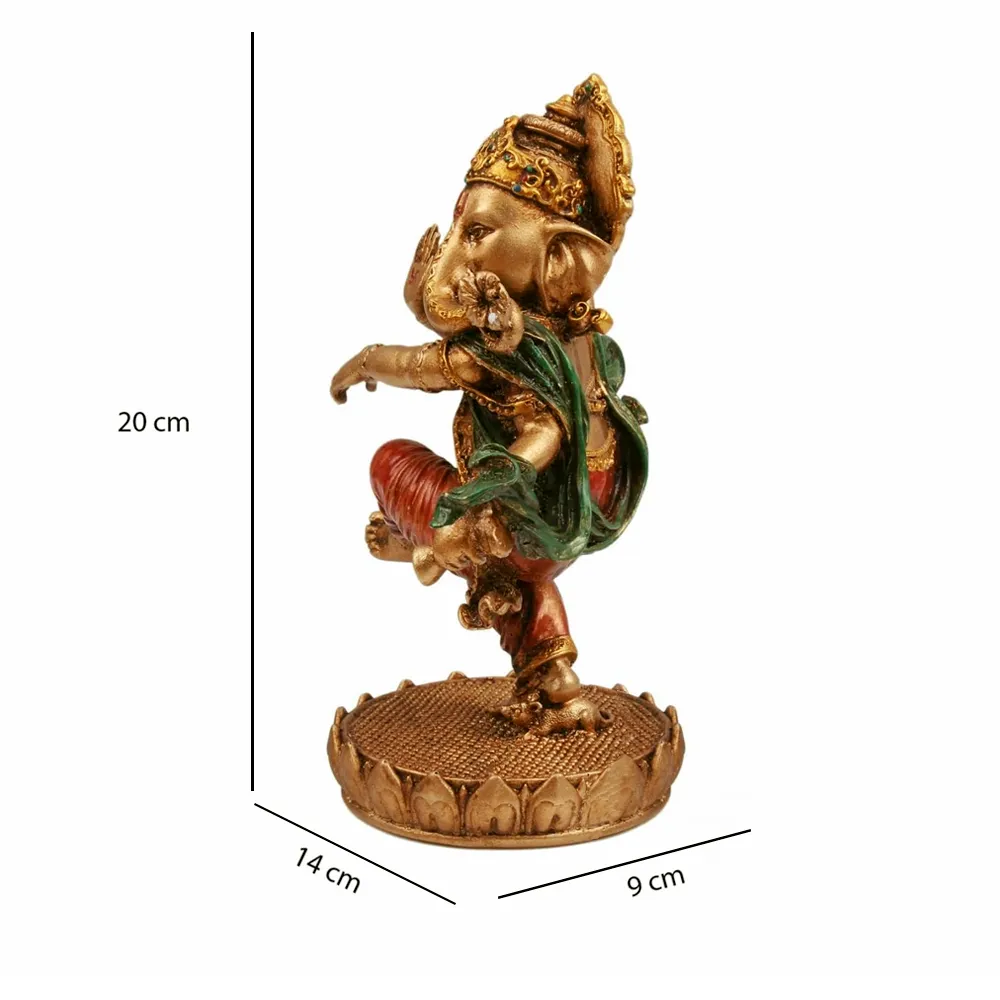 Intricately Handcrafted Highly Detailed Cheerful Dancing Ganesha Idol In Polyresin