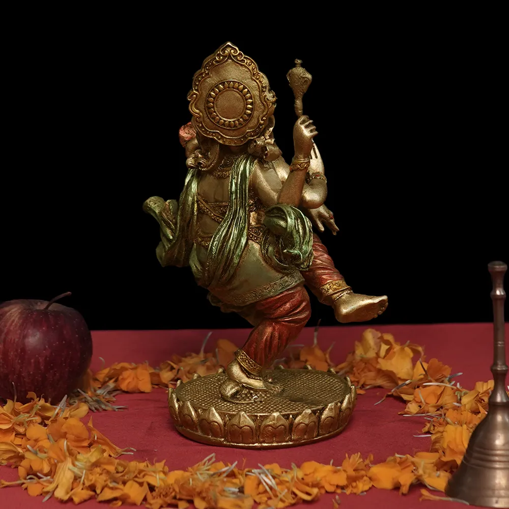 Intricately Handcrafted Highly Detailed Cheerful Dancing Ganesha Idol In Polyresin