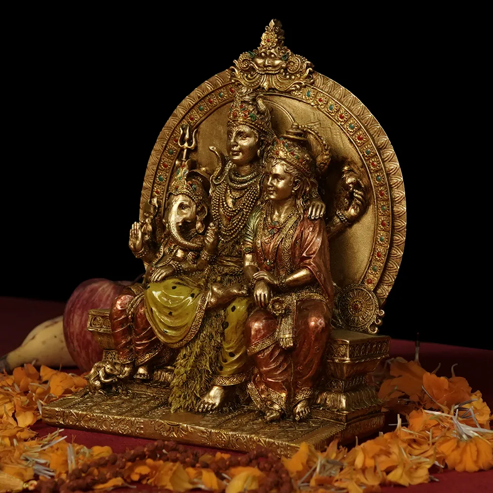 Intricately Handcrafted Highly Detailed Divine Family Of Shiva Sculpture In Polyresin