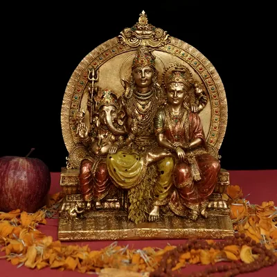 Intricately Handcrafted Highly Detailed Divine Family Of Shiva Sculpture In Polyresin
