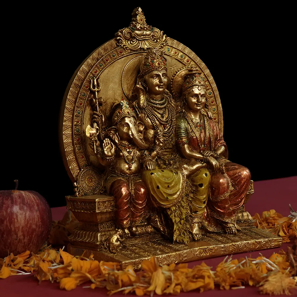Intricately Handcrafted Highly Detailed Divine Family Of Shiva Sculpture In Polyresin