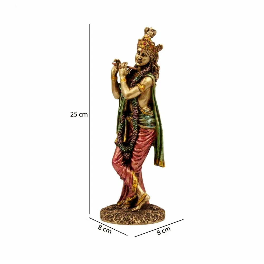 Intricately Handcrafted Highly Detailed Enamouring Golden Finish Lord Krishna Idol In Polyresin
