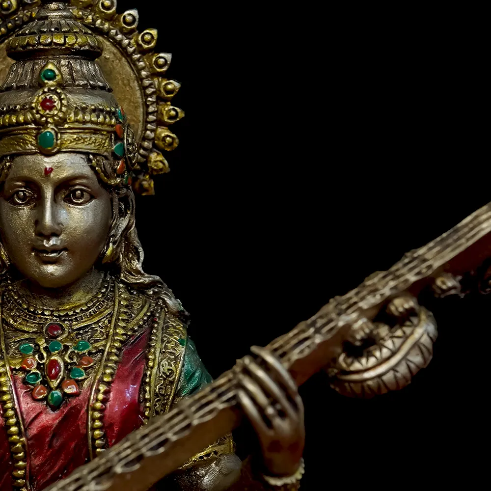 Intricately Handcrafted Highly Detailed Ever Enlightening Goddess Saraswati Idol In Polyresin