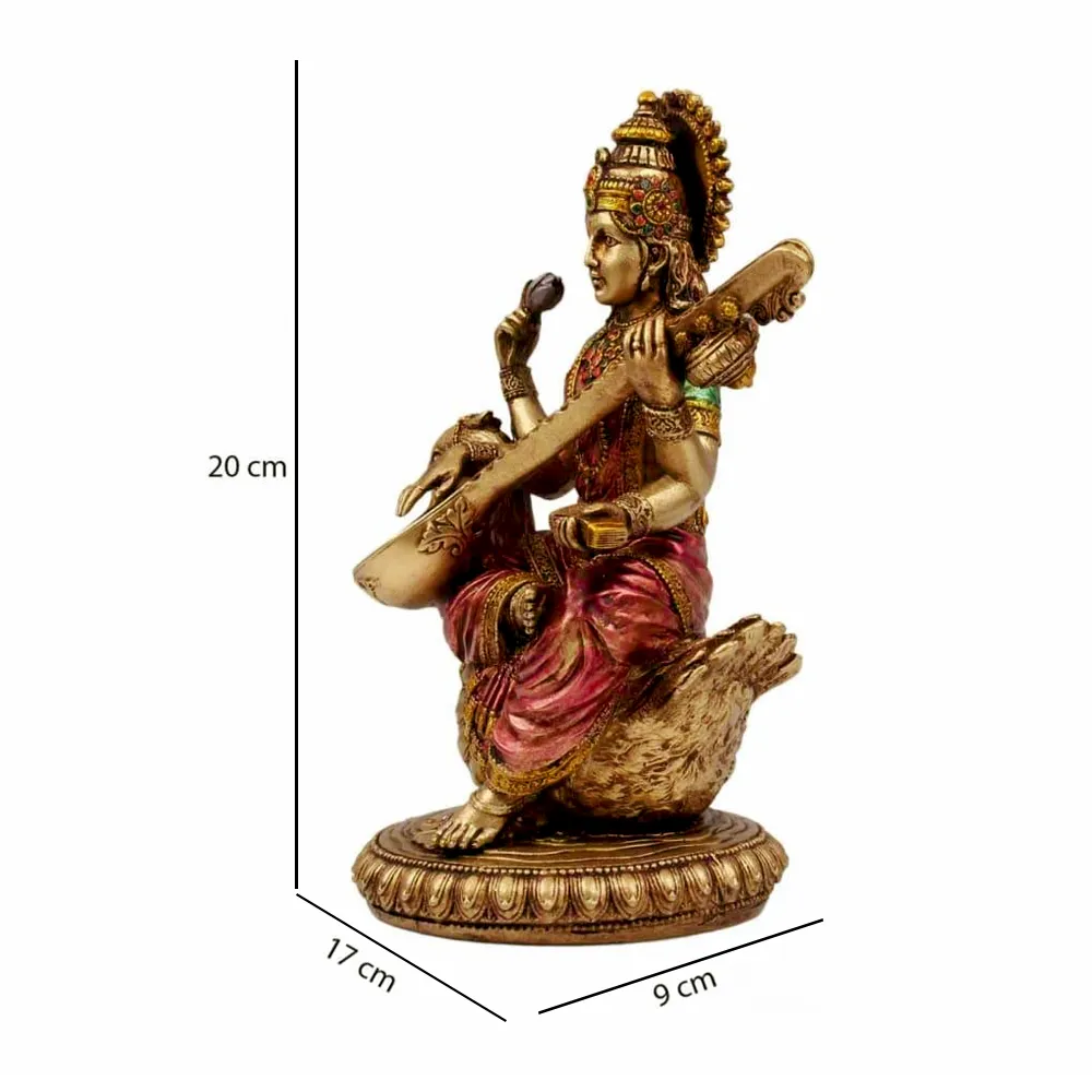 Intricately Handcrafted Highly Detailed Ever Enlightening Goddess Saraswati Idol In Polyresin