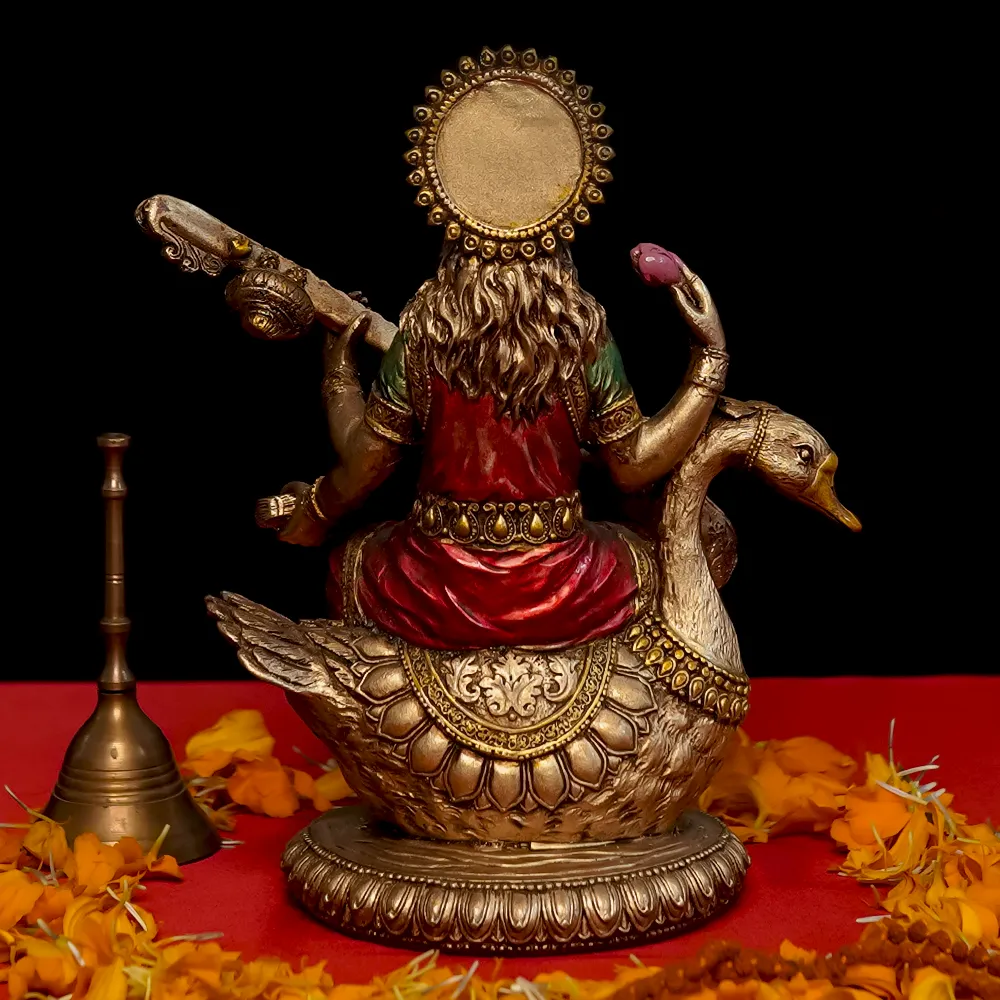 Intricately Handcrafted Highly Detailed Ever Enlightening Goddess Saraswati Idol In Polyresin