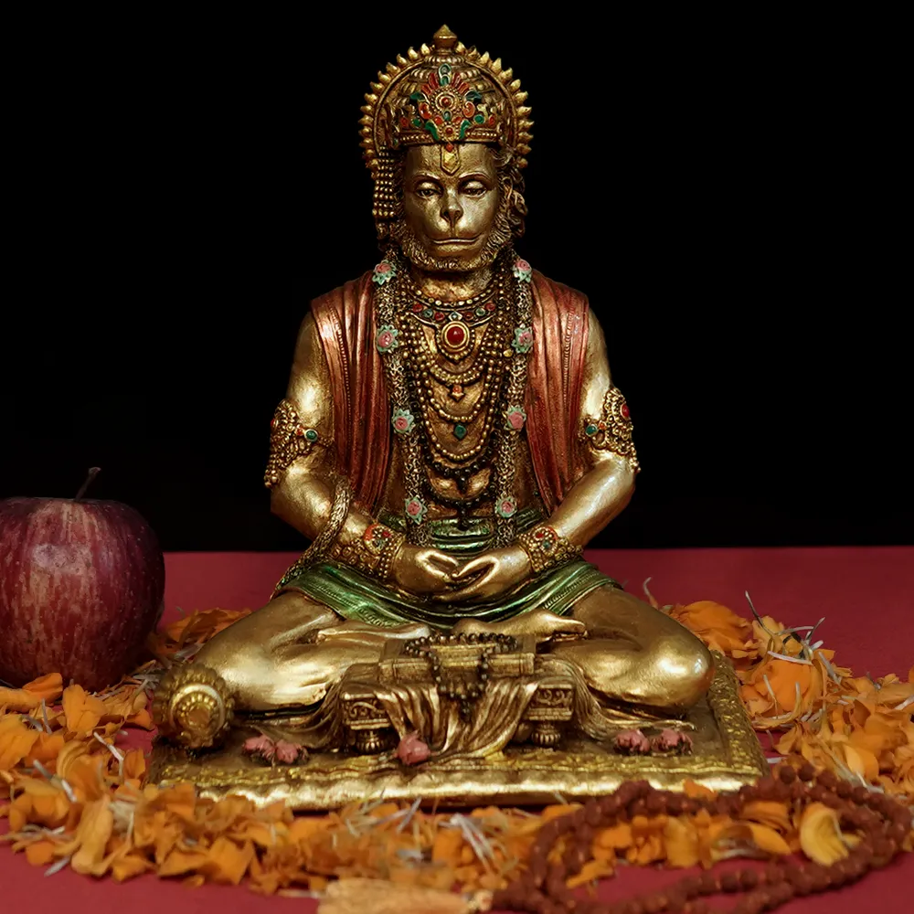 Intricately Handcrafted Highly Detailed Meditating Lord Hanuman Idol In Polyresin