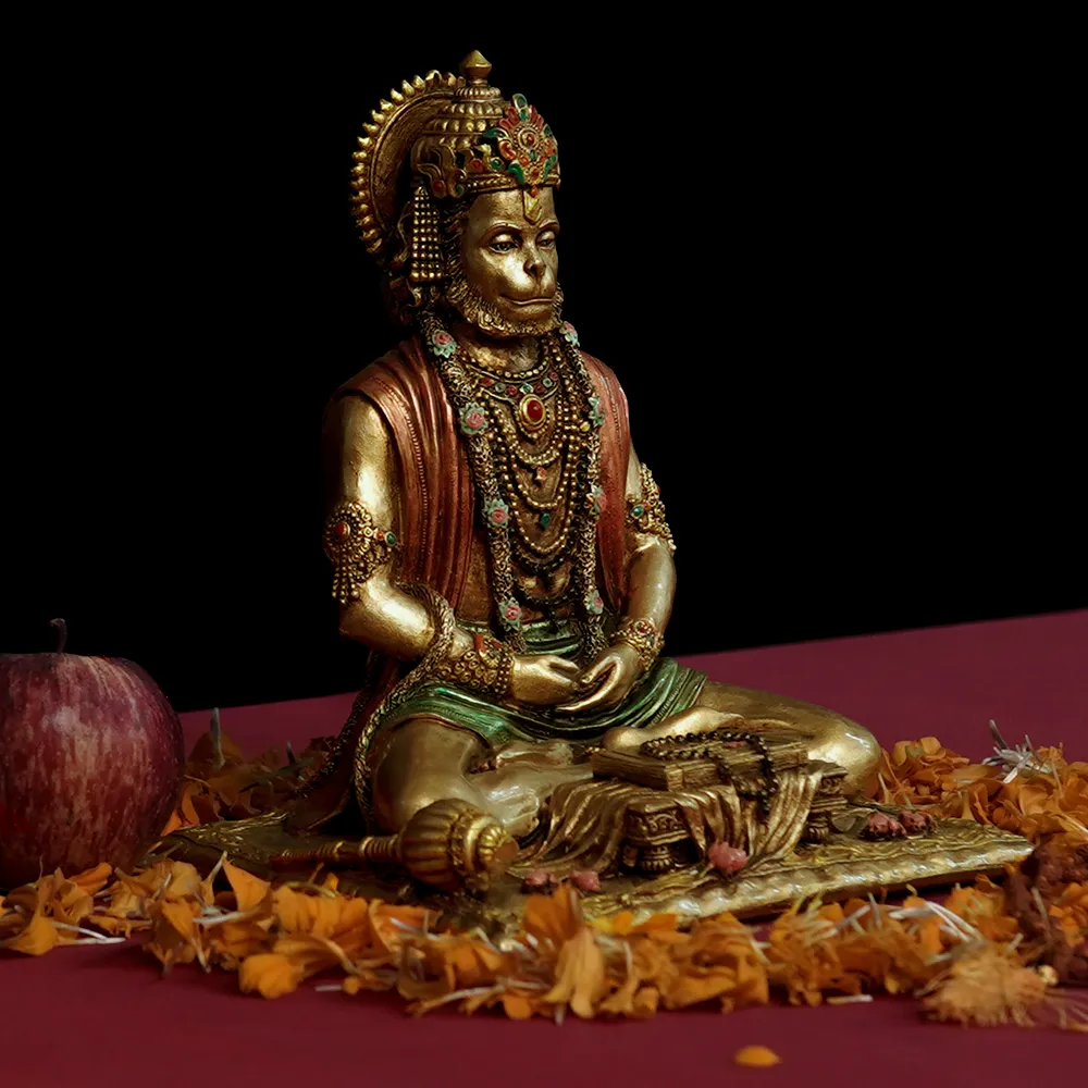 Intricately Handcrafted Highly Detailed Meditating Lord Hanuman Idol In Polyresin