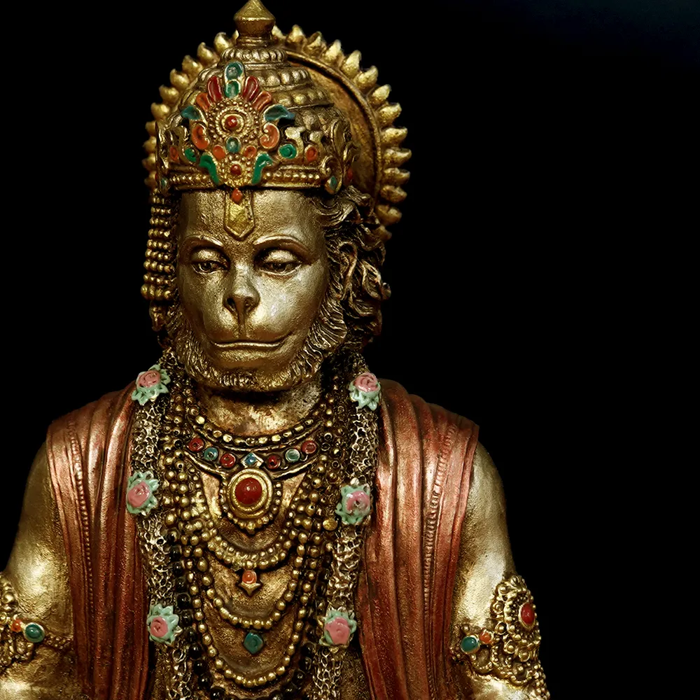 Intricately Handcrafted Highly Detailed Meditating Lord Hanuman Idol In Polyresin