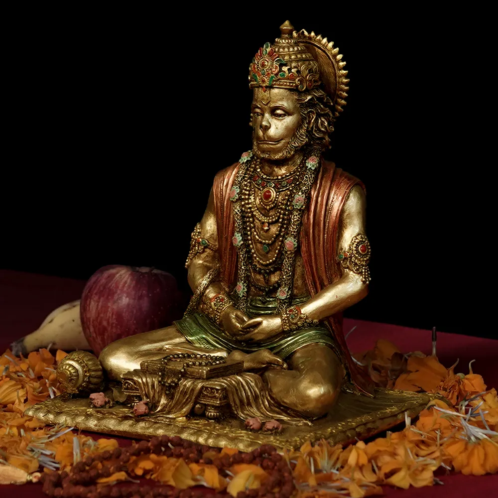 Intricately Handcrafted Highly Detailed Meditating Lord Hanuman Idol In Polyresin