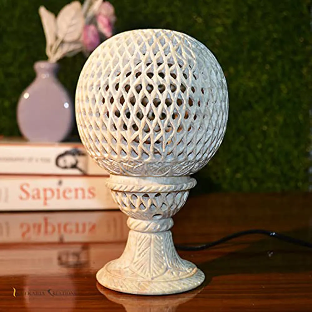 Intricatey Carved Soapstone Bed Side Table Lamp (Without Bulb)