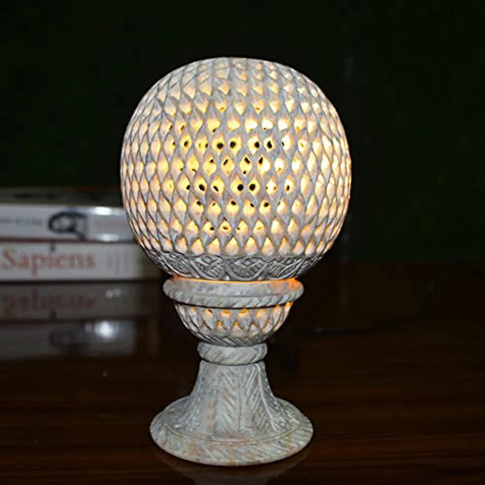 Intricatey Carved Soapstone Bed Side Table Lamp (Without Bulb)