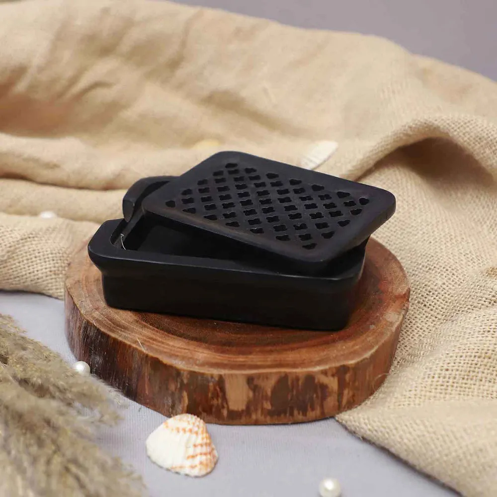 Intricatly Carved Black Soapstone Soap Dish