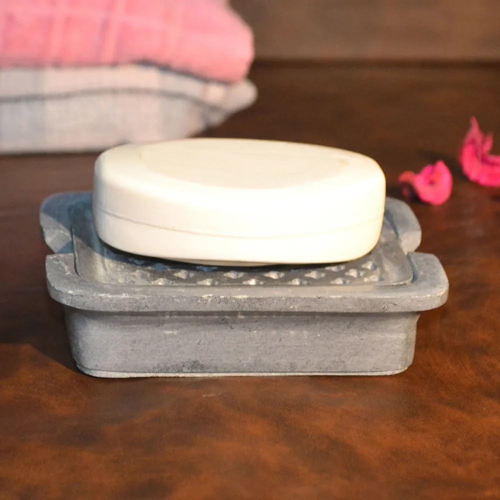 Intricatly Carved Grey Soapstone Soap Dish