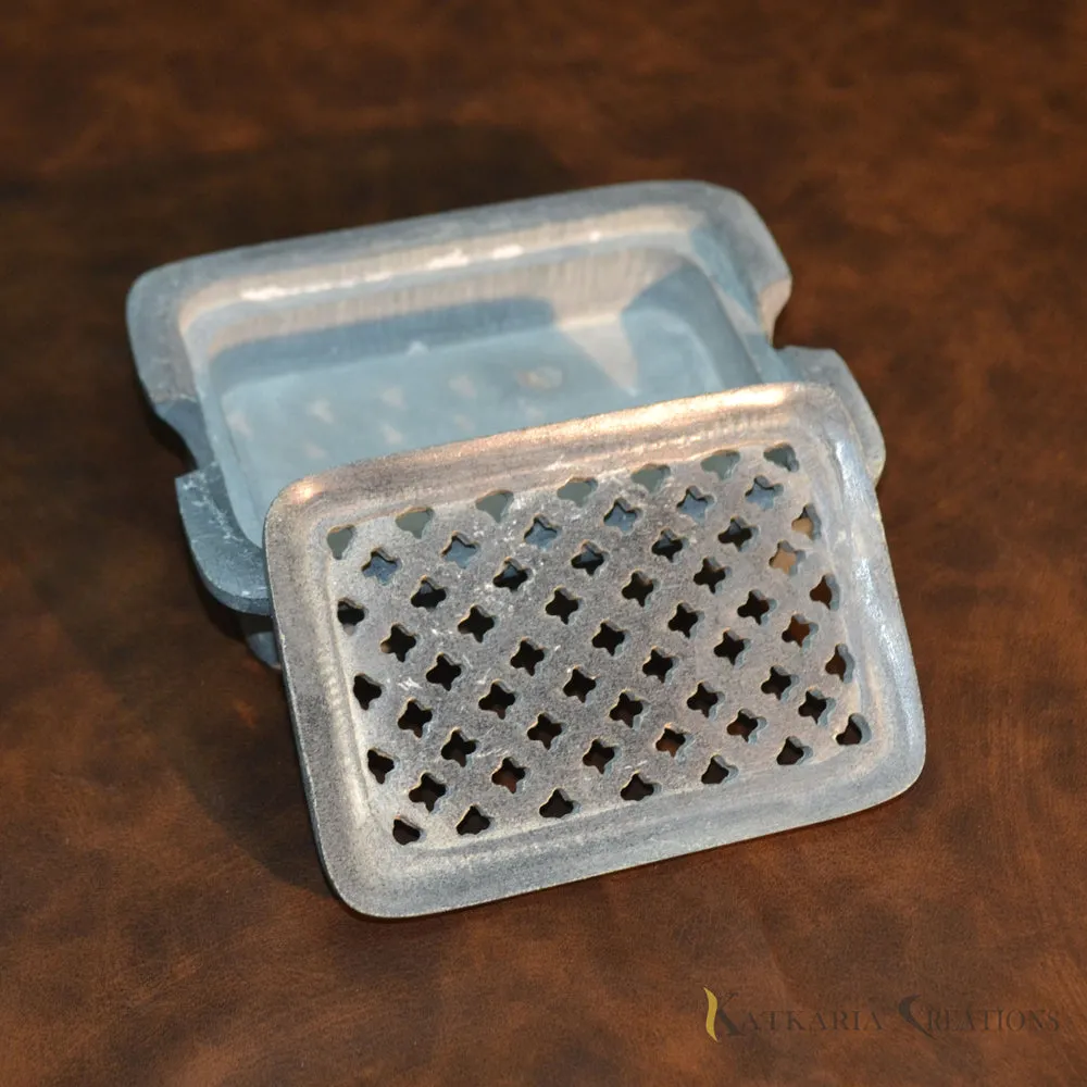 Intricatly Carved Grey Soapstone Soap Dish