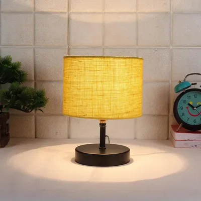 Iron table lamp with Yellow Jute Shade