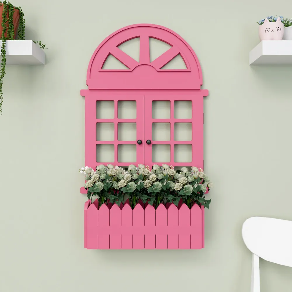 Italian Style Pretty Vintage Window Frame Wooden Jharokha Wall Decor Pink