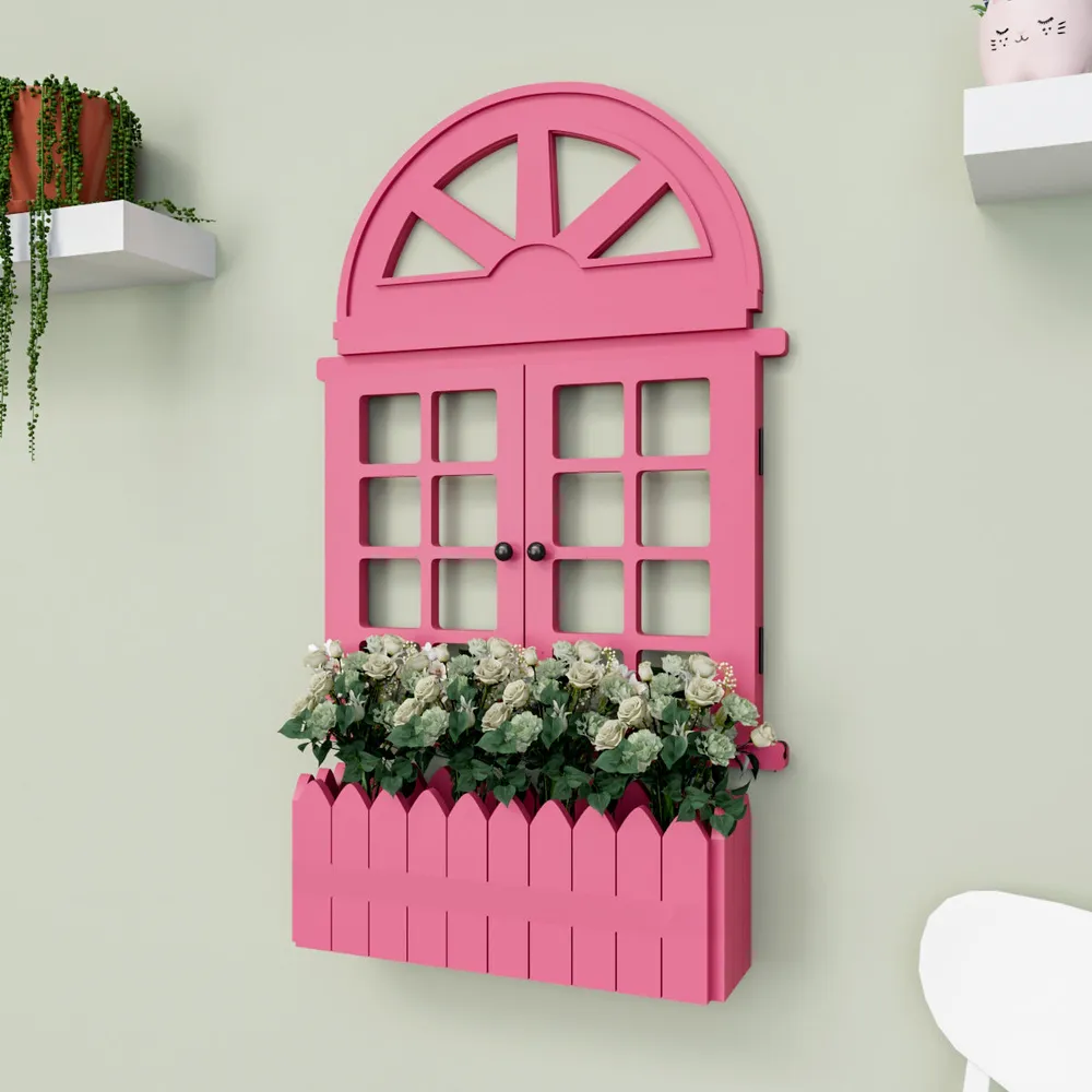 Italian Style Pretty Vintage Window Frame Wooden Jharokha Wall Decor Pink