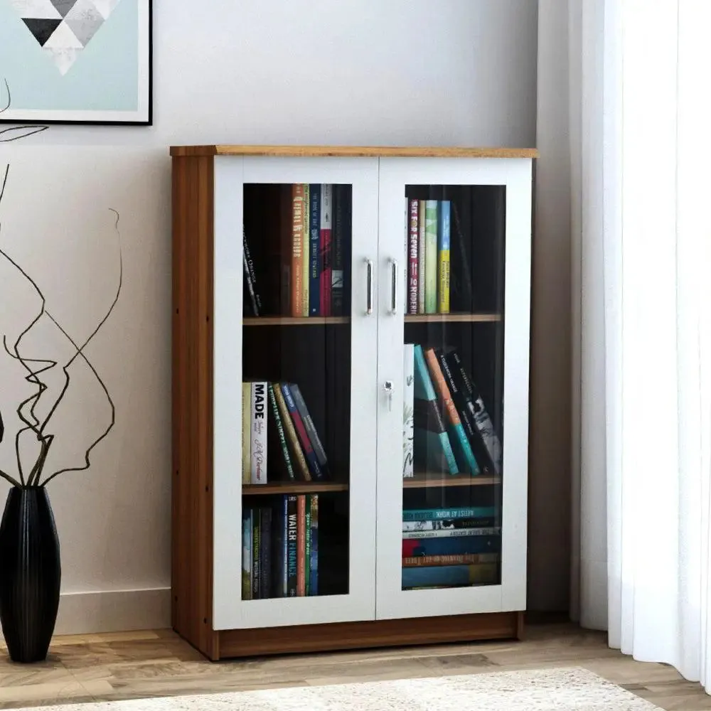 Ivory and Brown Solid Wooden Spacious Bookshelf & Cabinet