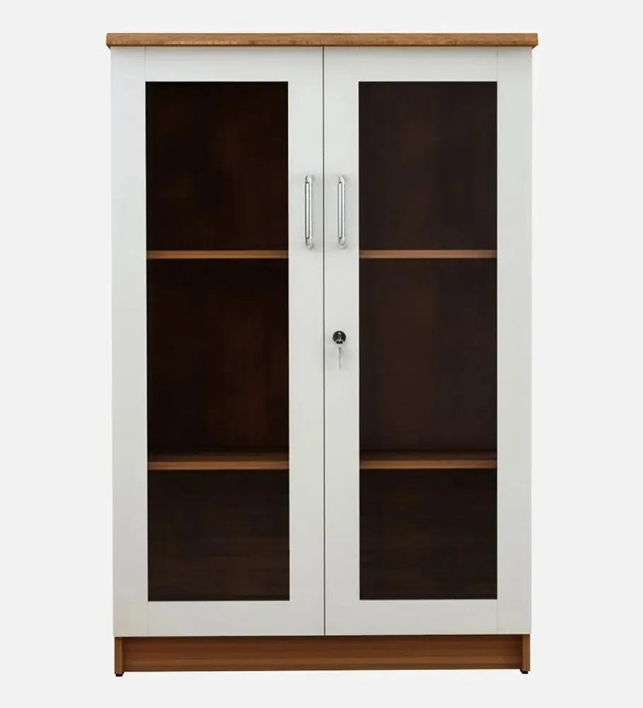 Ivory and Brown Solid Wooden Spacious Bookshelf & Cabinet