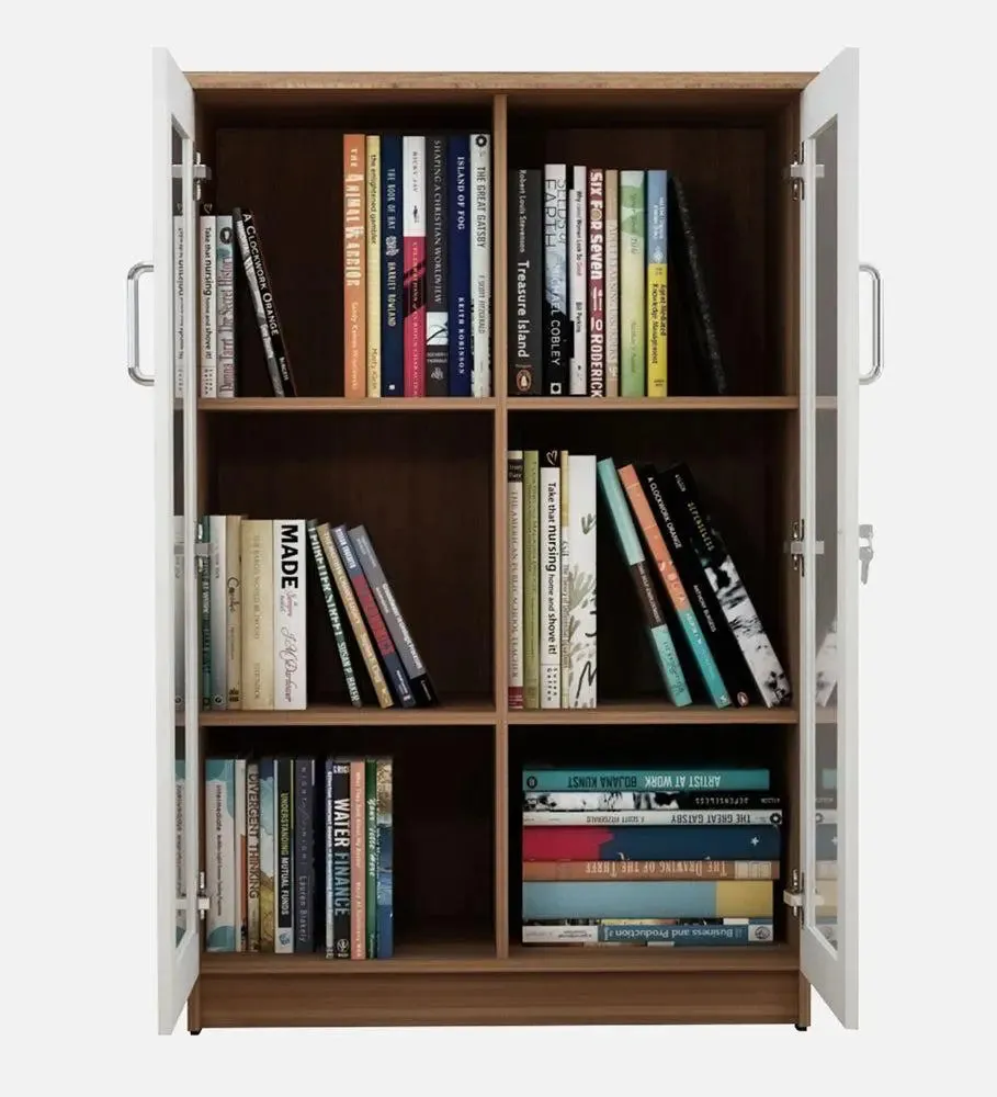 Ivory and Brown Solid Wooden Spacious Bookshelf & Cabinet