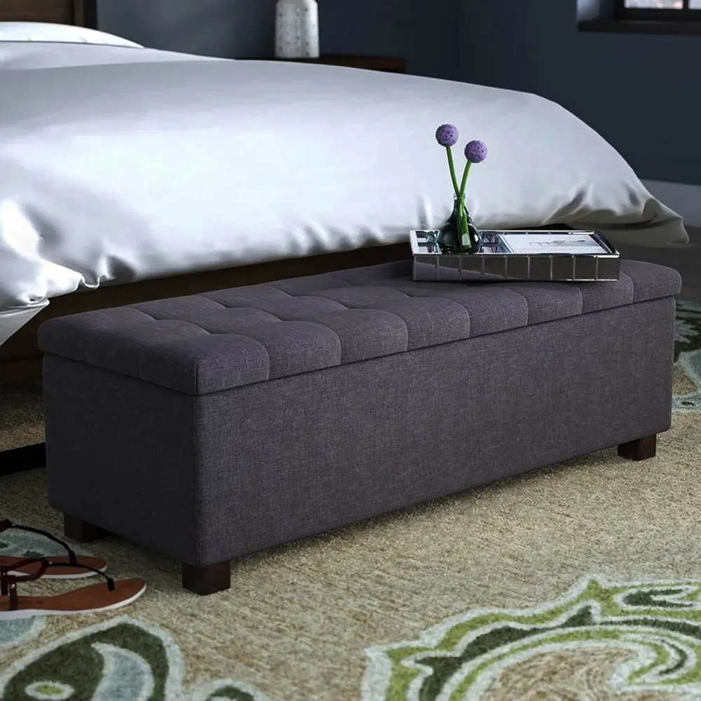 Ivory Resilient & Super Soft Luxurious Tufted Velvet Flip Top Storage Bench