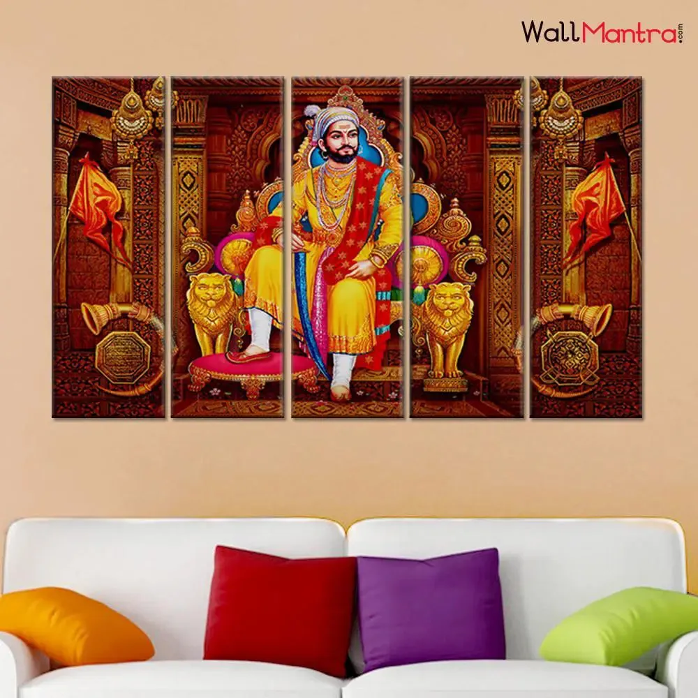 Jai Shiva ji  Maharaj Wall Painting Wooden Framed 5 Pieces Canvas Painting