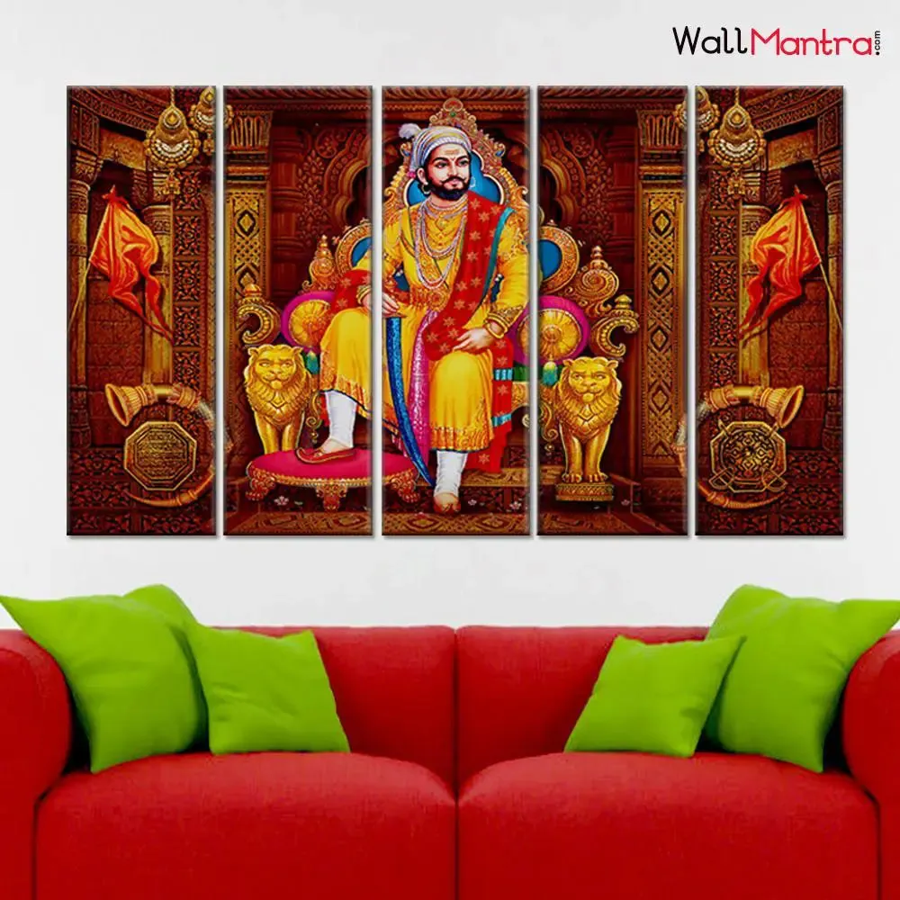 Jai Shiva ji  Maharaj Wall Painting Wooden Framed 5 Pieces Canvas Painting