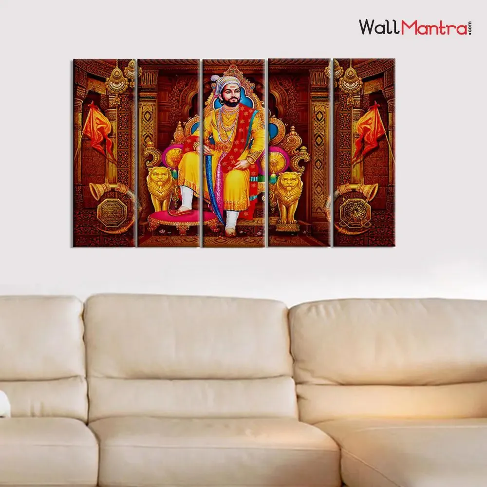 Jai Shiva ji  Maharaj Wall Painting Wooden Framed 5 Pieces Canvas Painting