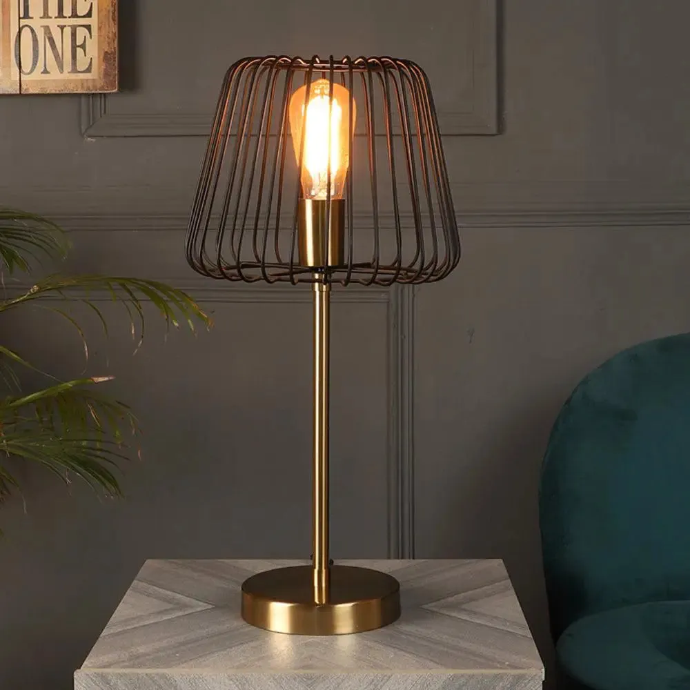 Jailed Matte Black & Gold Brass Table Lamp
