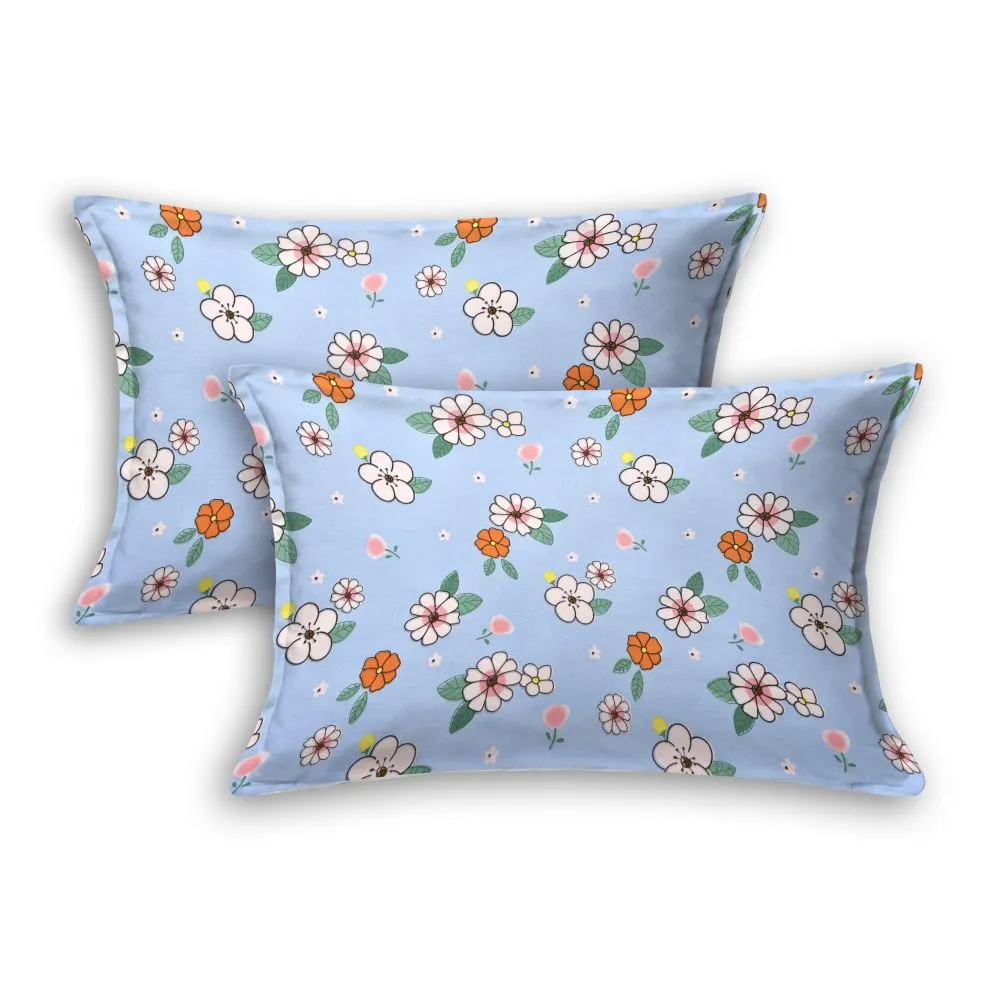 Jaipur Fabric Animated Flora Sky Blue Super Soft Double Bedsheet