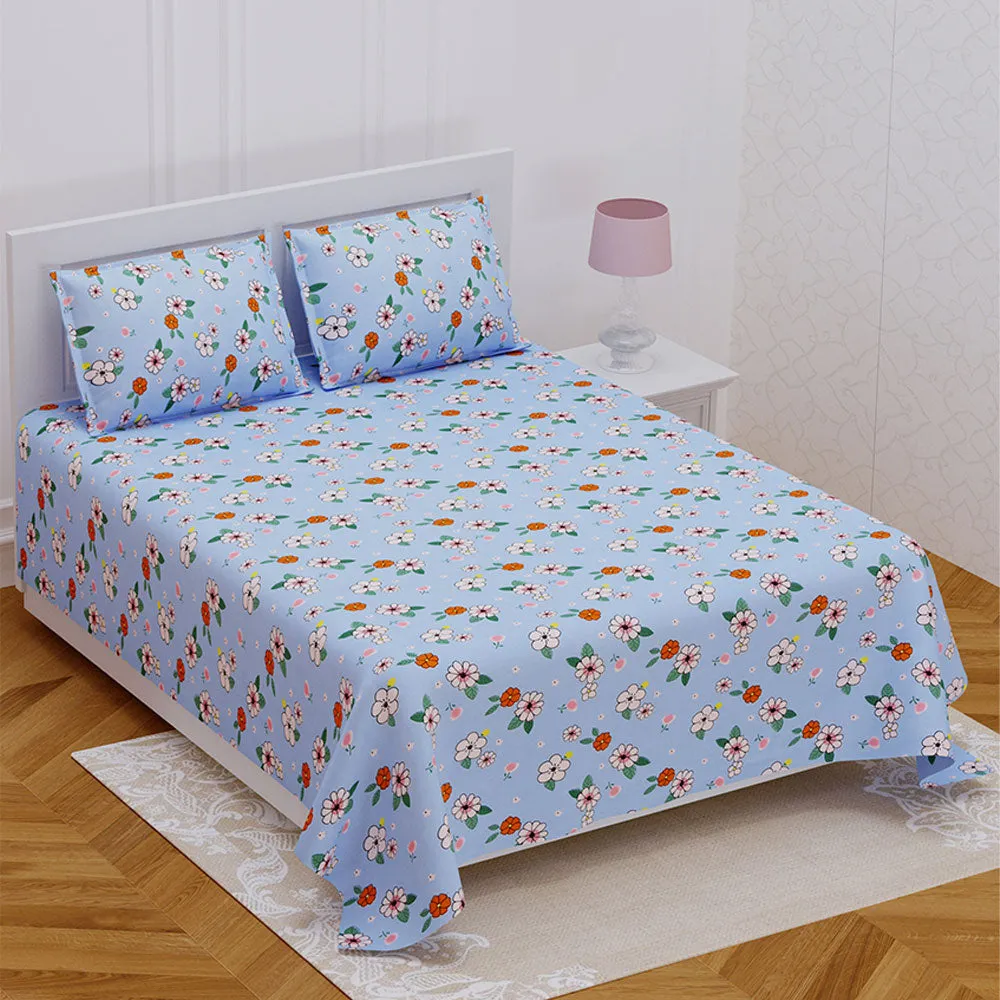 Jaipur Fabric Animated Flora Sky Blue Super Soft Double Bedsheet