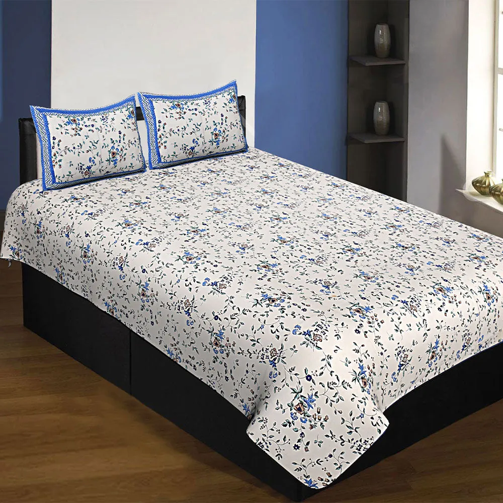 Jaipur Fabric Blue Entangled Flora Super Soft Cotton Single Bedsheet Pink