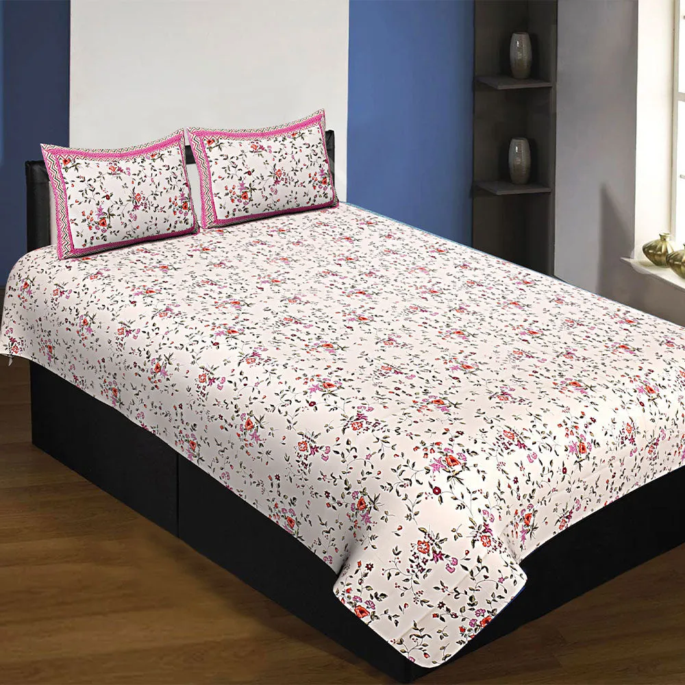 Jaipur Fabric Blue Entangled Flora Super Soft Cotton Single Bedsheet Pink