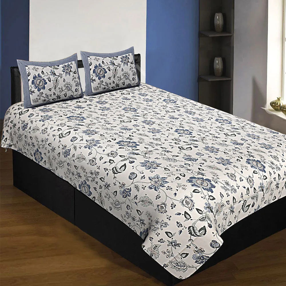 Jaipur Fabric Blue Gleeful Flowers Super Soft Cotton Single Bedsheet