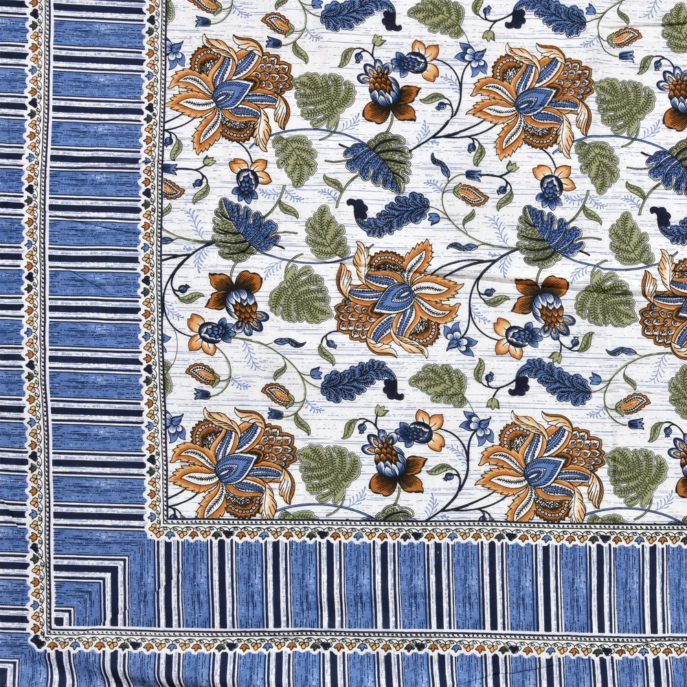 Jaipur Fabric Blue Traditional Floral Patterned Pure Cotton Summer Blanket