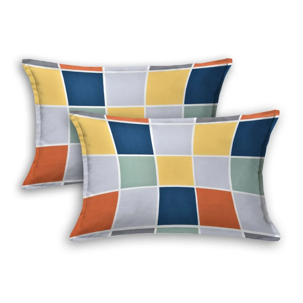 Jaipur Fabric Bold Blocks Designed Multicolored Super-soft Double Bedsheet