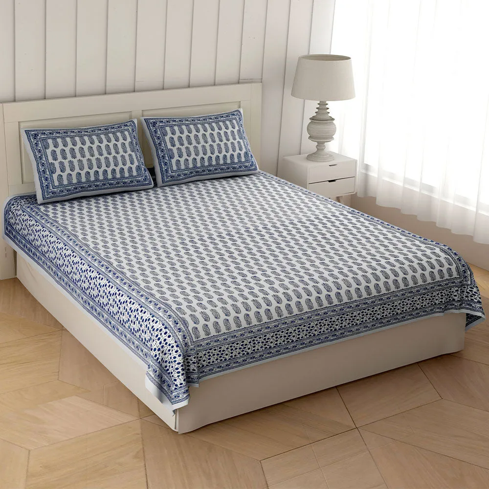 Jaipur Fabric Charming Paisley Cotton Double Bedsheet Black