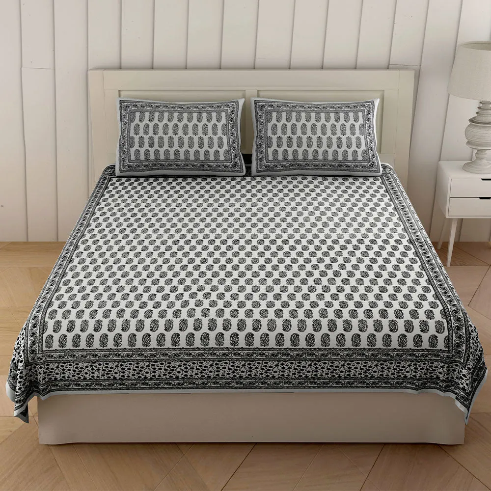 Jaipur Fabric Charming Paisley Cotton Double Bedsheet Black