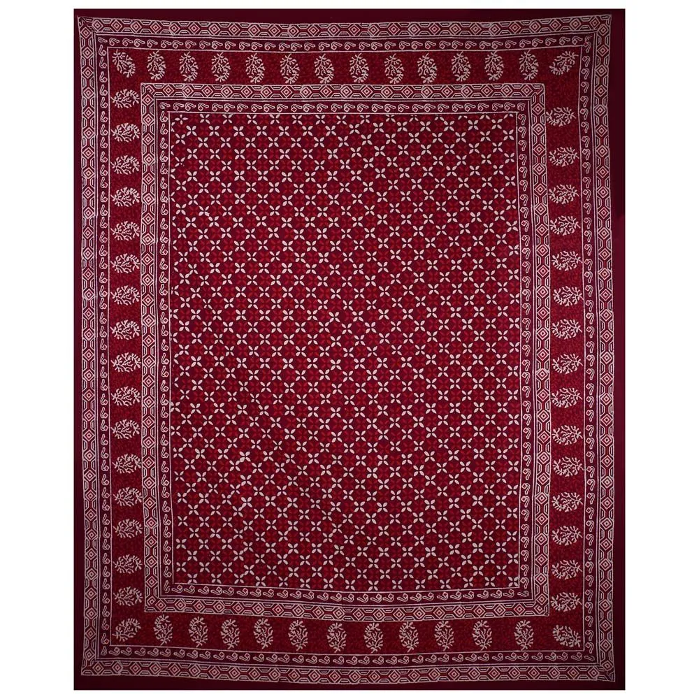 Jaipur Fabric Checkered Lehriya Hand Block Print Cotton Double Bedsheet
