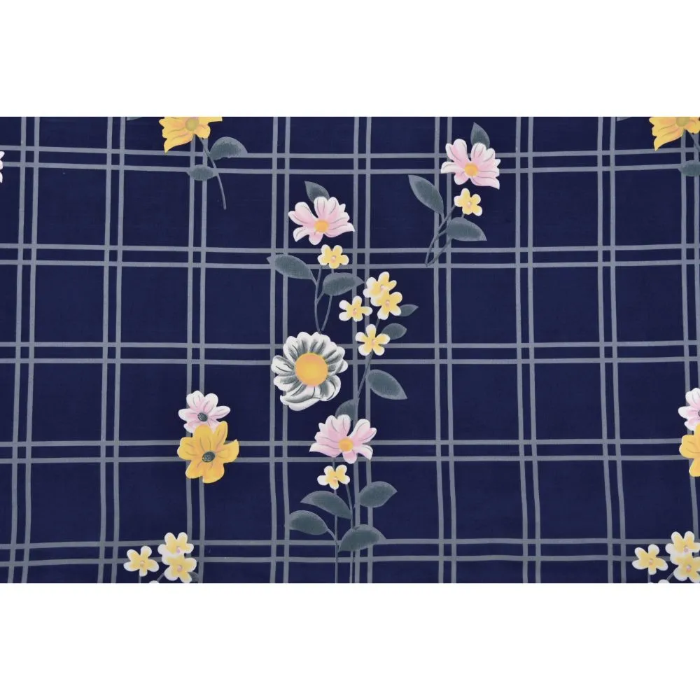 Jaipur Fabric Checks & Florals Blue Super Soft Double Bedsheet
