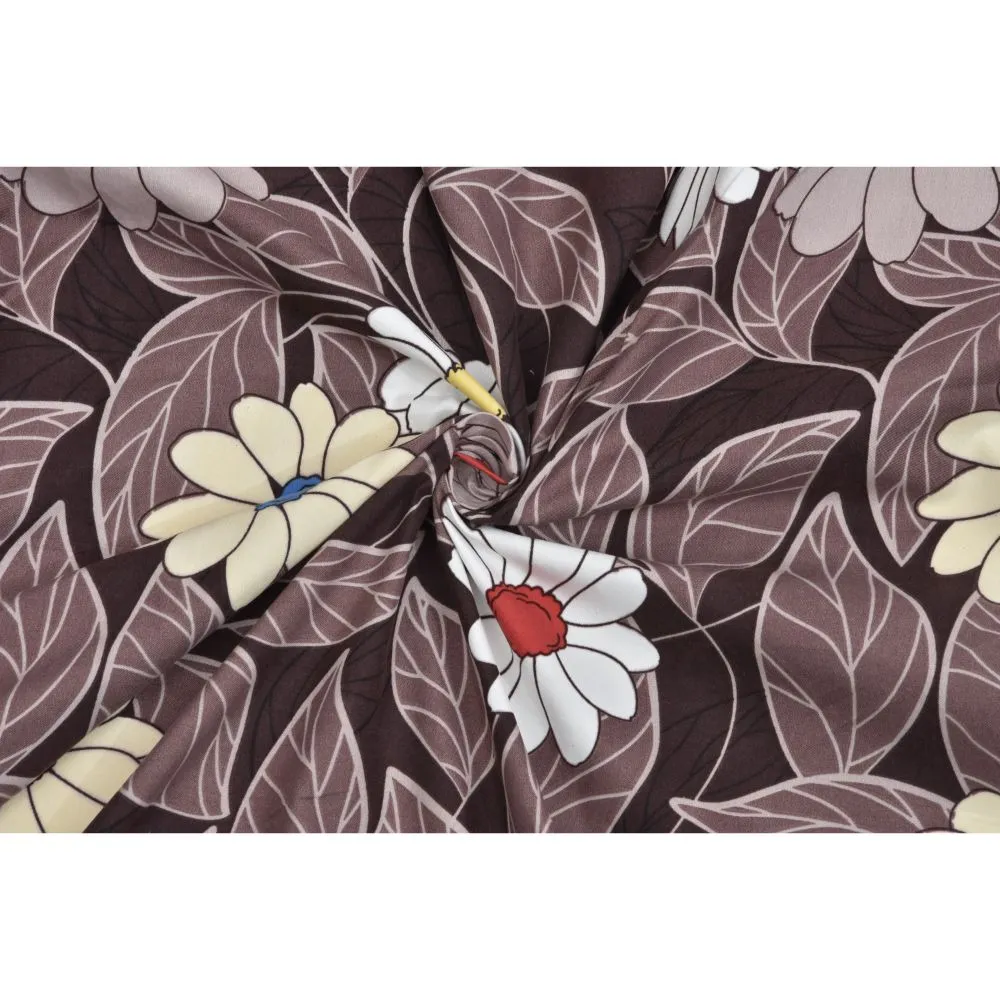 Jaipur Fabric Chocolate Brown Dense Floral Super Soft Double Bedsheet